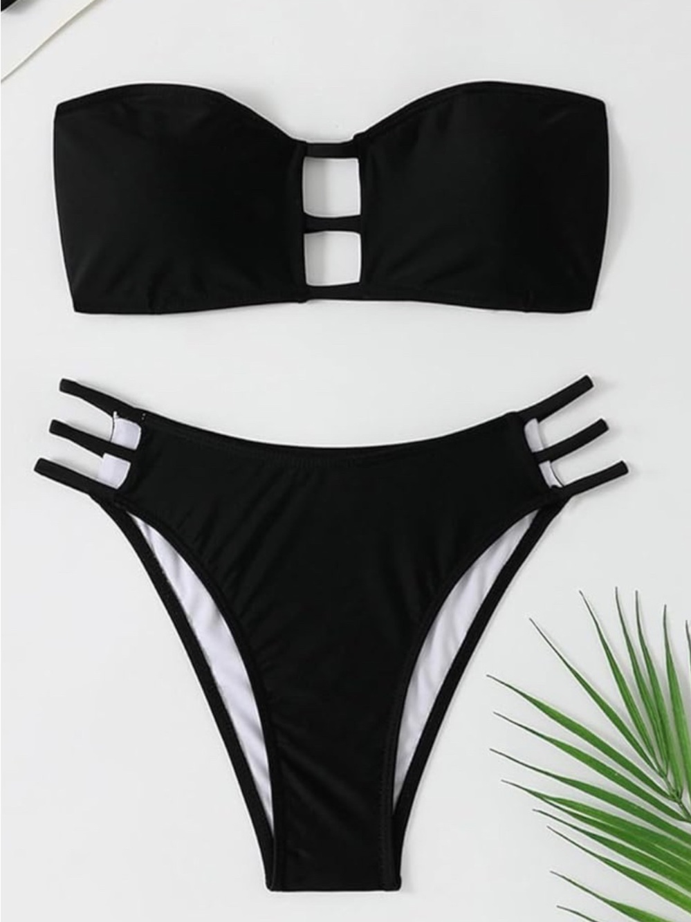 Strappy Black Bandeau Bikini Set - Women Swim